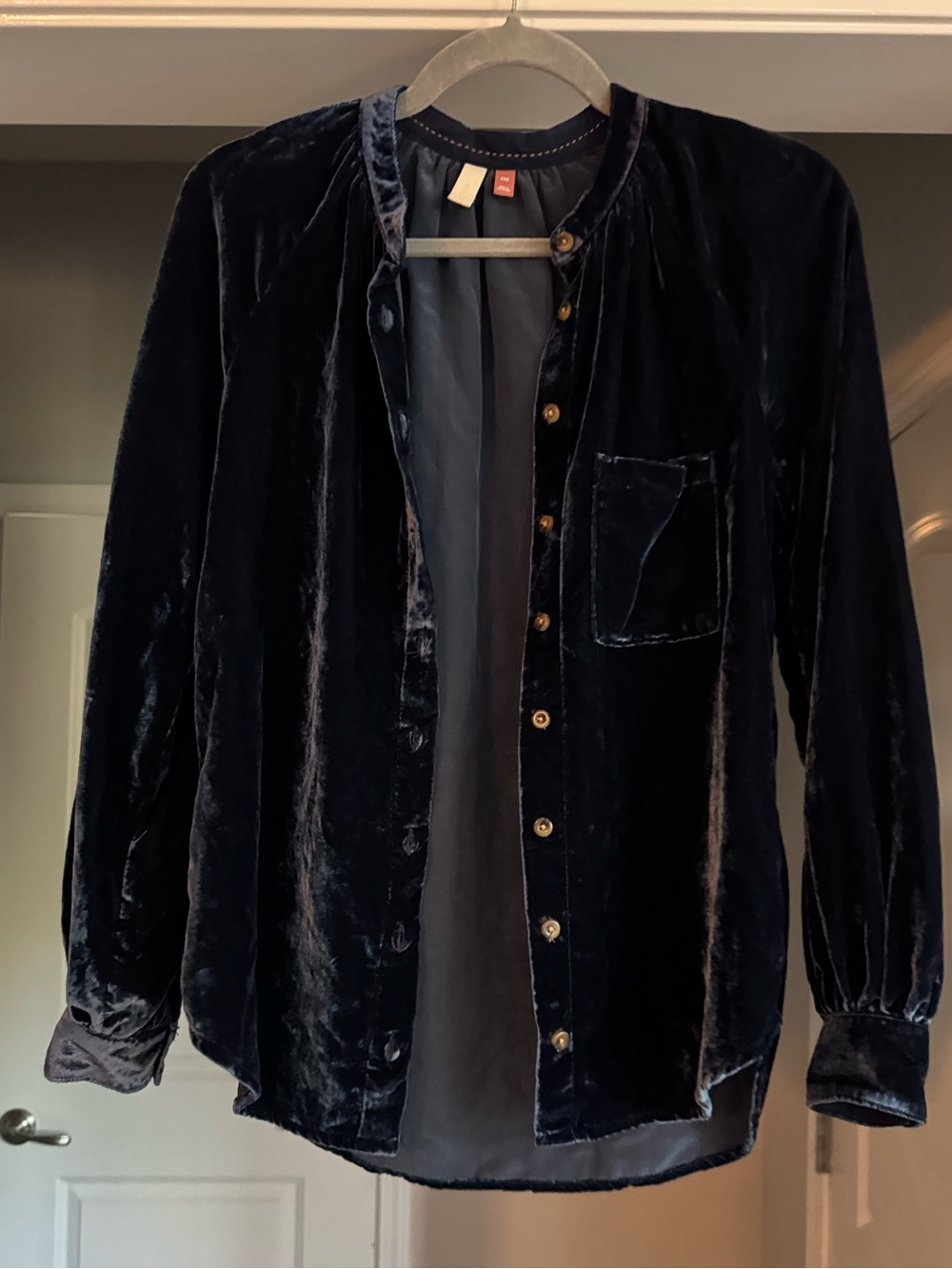 Anthropologie Pilcro Navy Crushed Velvet Button Down Shirt XXS